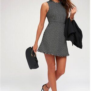 Lulu's Black and White Check Tweed Fit & Flare Dress
